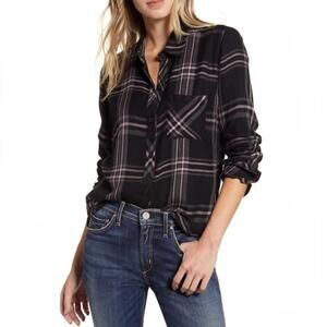 Rails Long Sleeve Button Up Women's Small Hunter Onyx Slate Blush Plaid Buffalo